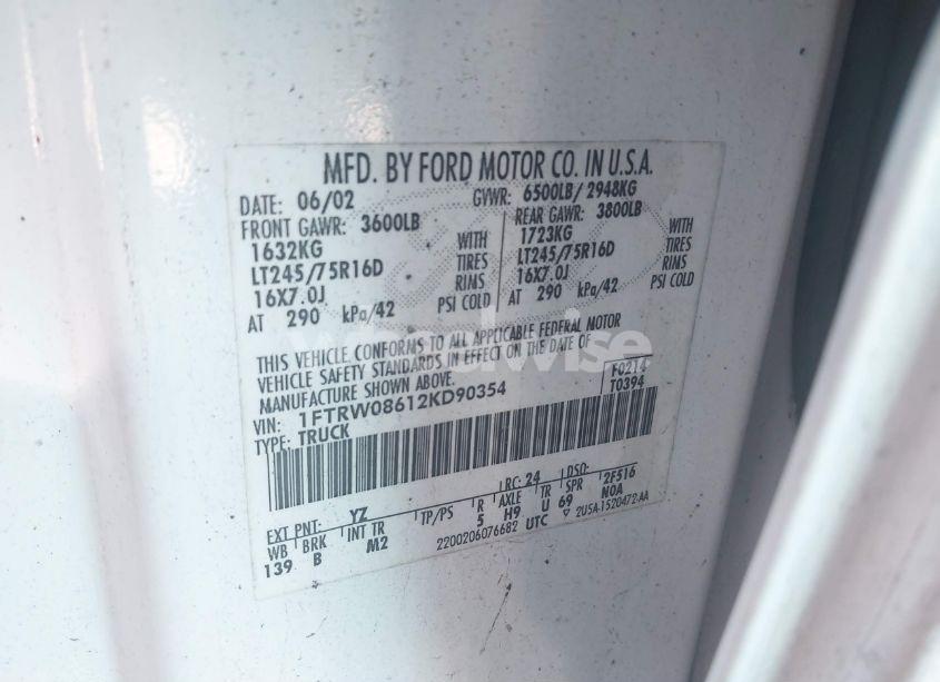 Photo 9 of 2002 Ford F-150 LARIAT/XLT (VIN 1FTRW08612KD90354)