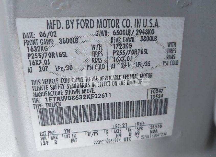 Photo 9 of 2002 Ford F-150 LARIAT/XLT (VIN 1FTRW08632KE22611)