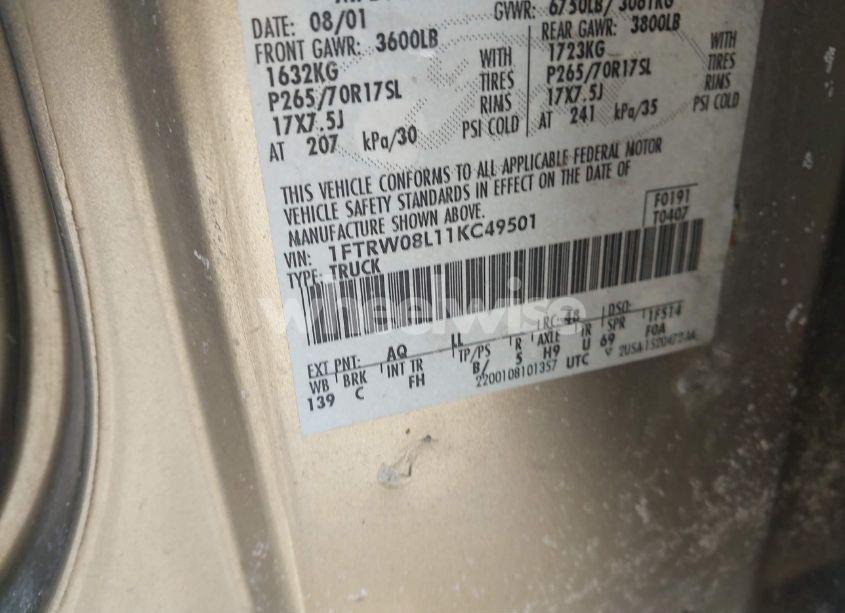 Photo 9 of 2001 Ford F-150 KING RANCH EDITION/LARIAT/XLT (VIN 1FTRW08L11KC49501)