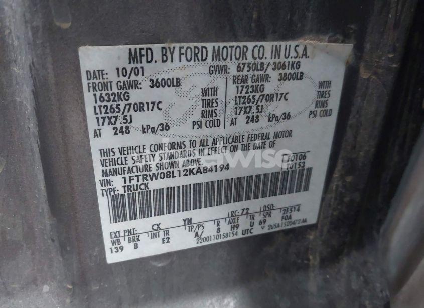 Photo 9 of 2002 Ford F-150 LARIAT/XLT (VIN 1FTRW08L12KA84194)