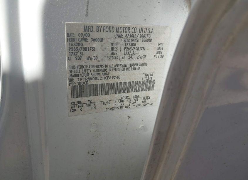 Photo 9 of 2001 Ford F-150 KING RANCH EDITION/LARIAT/XLT (VIN 1FTRW08L21KE89740)