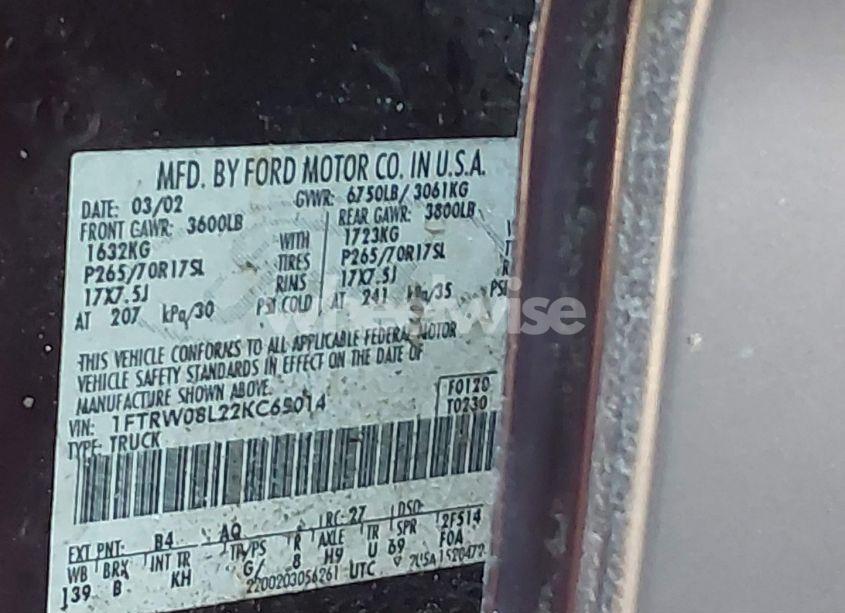 Photo 9 of 2002 Ford F-150 LARIAT/XLT (VIN 1FTRW08L22KC65014)