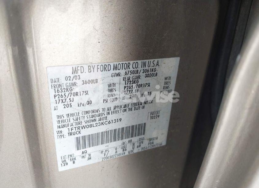 Photo 9 of 2003 Ford F-150 LARIAT/XLT (VIN 1FTRW08L23KC61319)