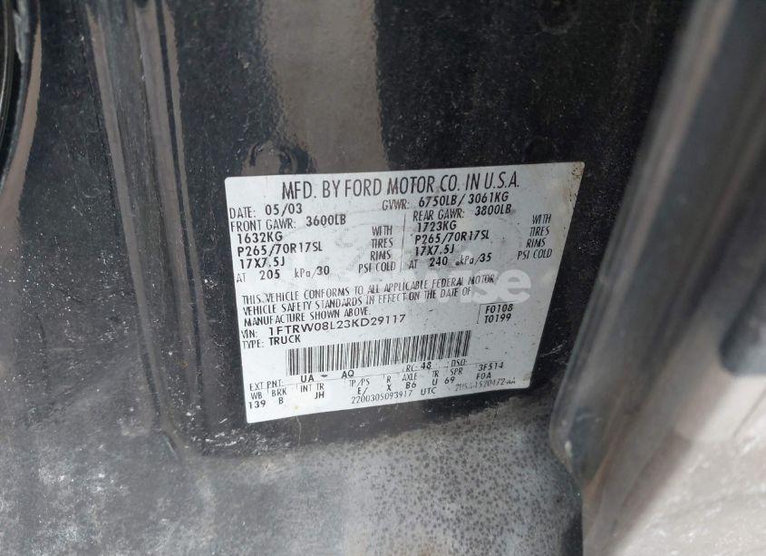 Photo 9 of 2003 Ford F-150 LARIAT/XLT (VIN 1FTRW08L23KD29117)