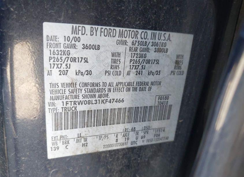 Photo 9 of 2001 Ford F-150 KING RANCH EDITION/LARIAT/XLT (VIN 1FTRW08L31KF47466)