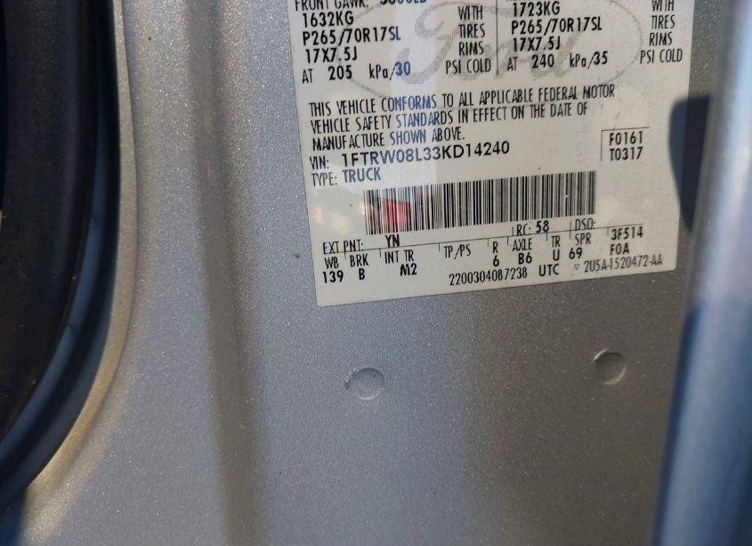 Photo 9 of 2003 Ford F-150 LARIAT/XLT (VIN 1FTRW08L33KD14240)