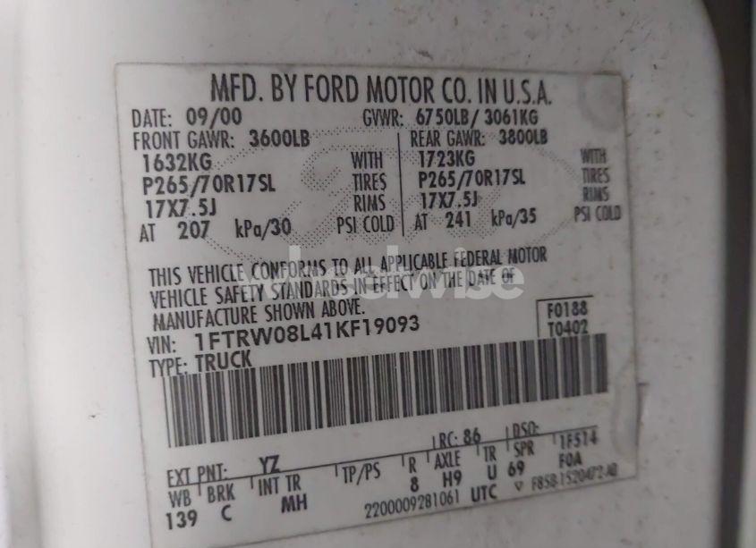 Photo 9 of 2001 Ford F-150 KING RANCH EDITION/LARIAT/XLT (VIN 1FTRW08L41KF19093)