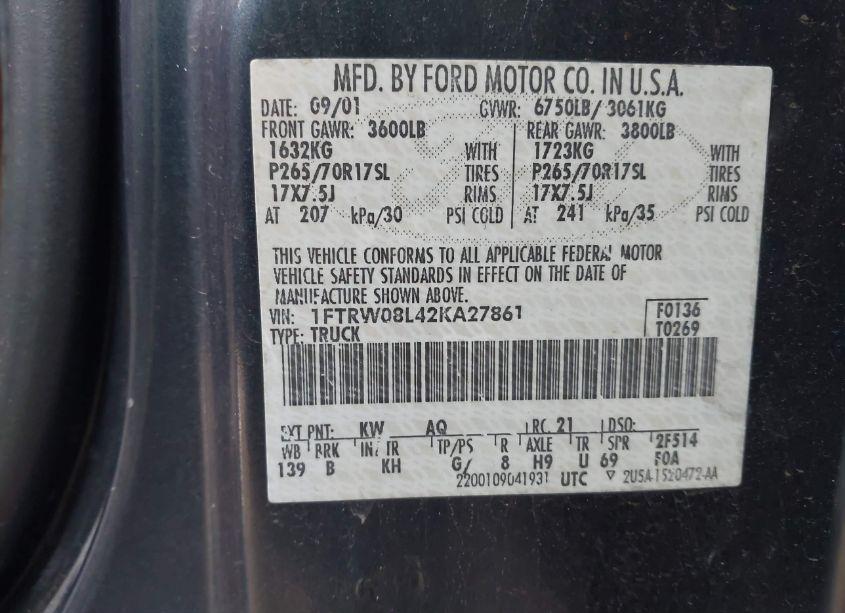 Photo 9 of 2002 Ford F-150 LARIAT/XLT (VIN 1FTRW08L42KA27861)