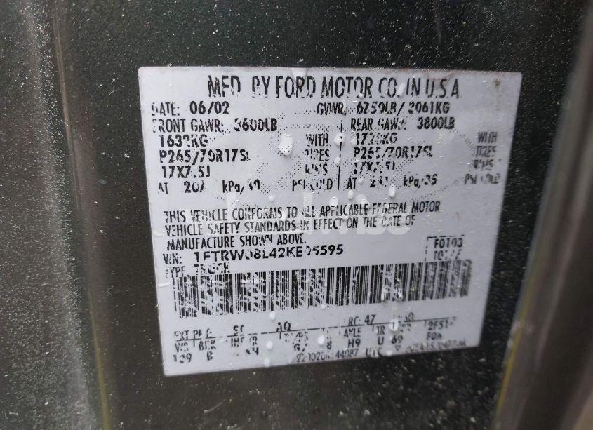 Photo 9 of 2002 Ford F-150 LARIAT/XLT (VIN 1FTRW08L42KE05595)