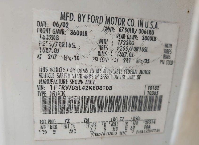 Photo 9 of 2002 Ford F-150 LARIAT/XLT (VIN 1FTRW08L42KE08108)