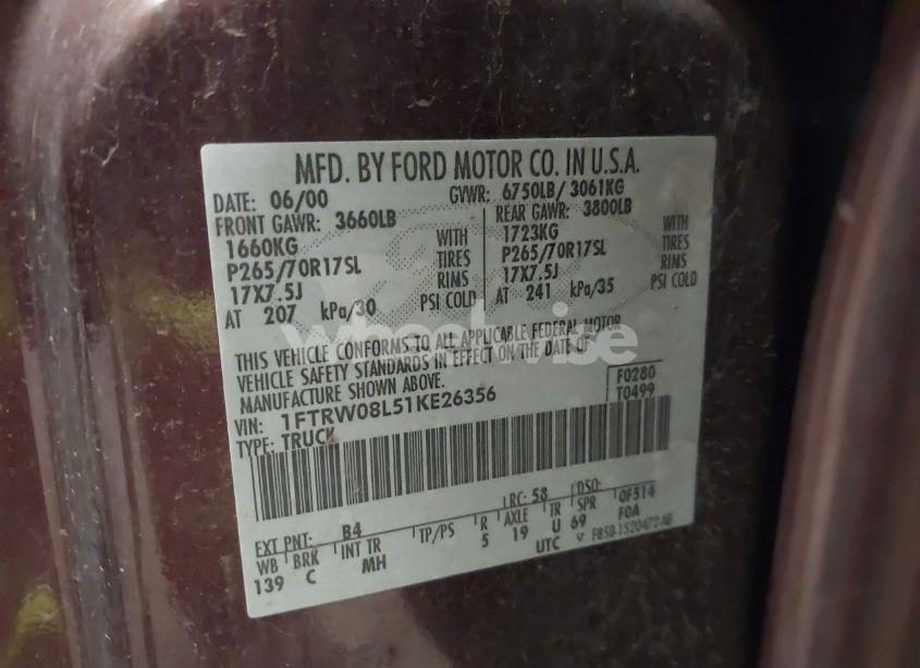 Photo 9 of 2001 Ford F150 SUPERCREW (VIN 1FTRW08L51KE26356)