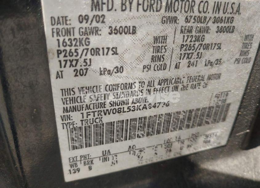 Photo 9 of 2003 Ford F-150 LARIAT/XLT (VIN 1FTRW08L53KA84796)