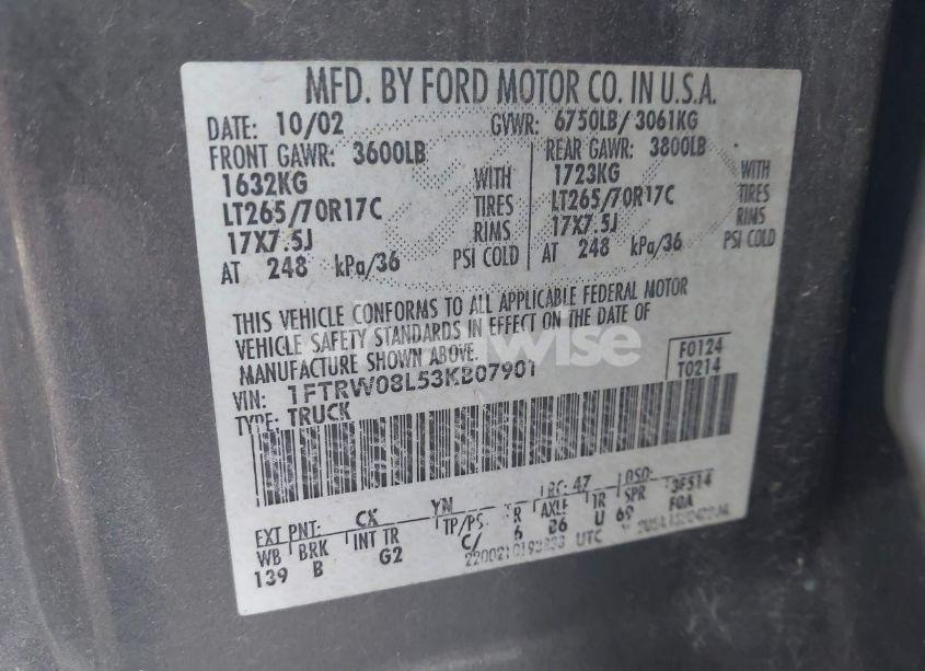 Photo 9 of 2003 Ford F-150 LARIAT/XLT (VIN 1FTRW08L53KB07901)