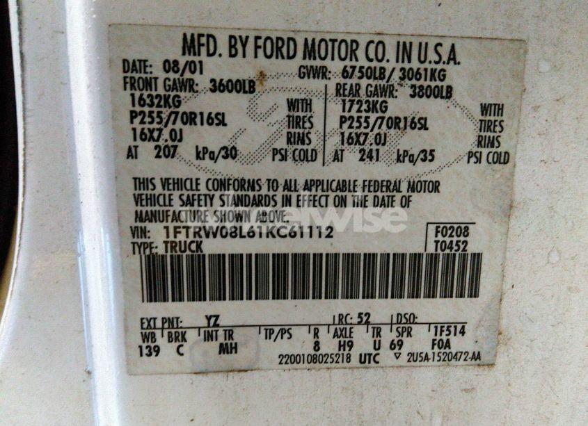 Photo 9 of 2001 Ford F-150 KING RANCH EDITION/LARIAT/XLT (VIN 1FTRW08L61KC61112)