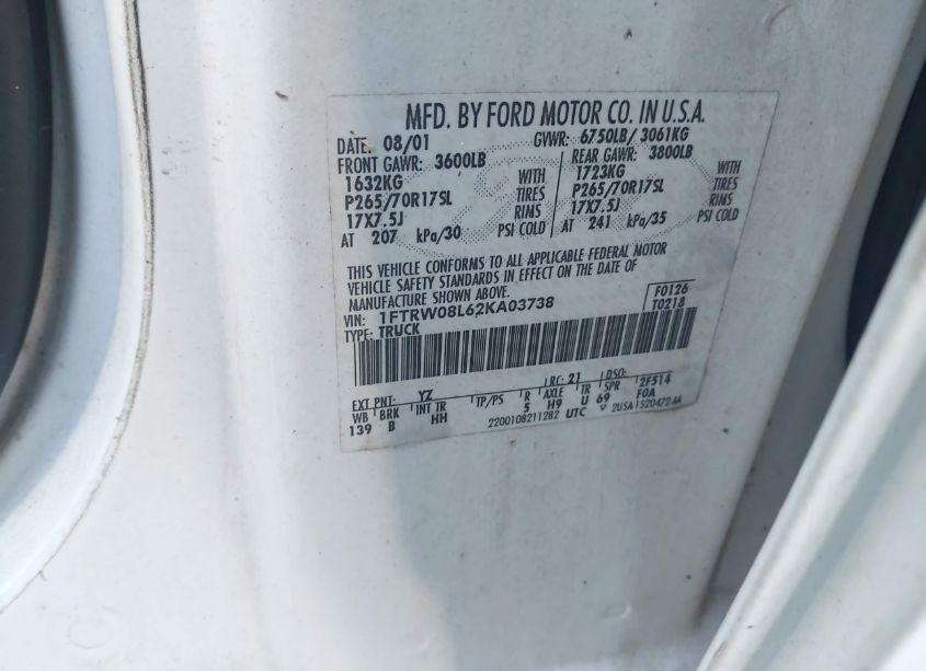 Photo 9 of 2002 Ford F-150 LARIAT/XLT (VIN 1FTRW08L62KA03738)