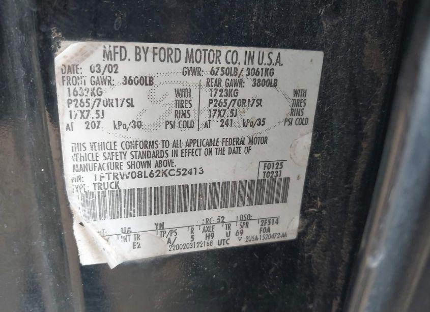 Photo 9 of 2002 Ford F-150 LARIAT/XLT (VIN 1FTRW08L62KC52413)