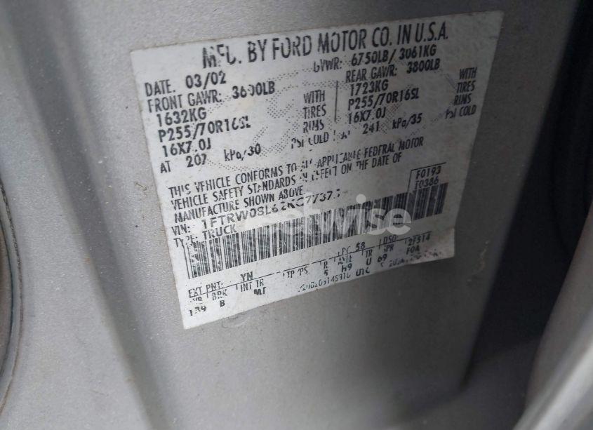 Photo 9 of 2002 Ford F-150 LARIAT/XLT (VIN 1FTRW08L62KC77375)