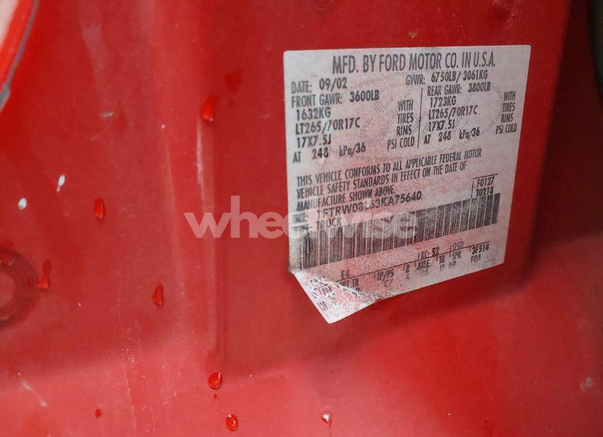 Photo 9 of 2003 Ford F-150 LARIAT/XLT (VIN 1FTRW08L63KA75640)