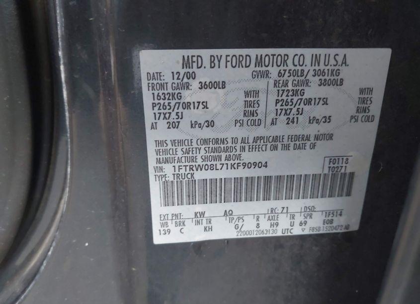 Photo 9 of 2001 Ford F-150 KING RANCH EDITION/LARIAT/XLT (VIN 1FTRW08L71KF90904)