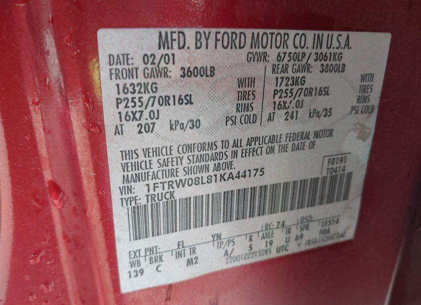 Photo 9 of 2001 Ford F-150 KING RANCH EDITION/LARIAT/XLT (VIN 1FTRW08L81KA44175)