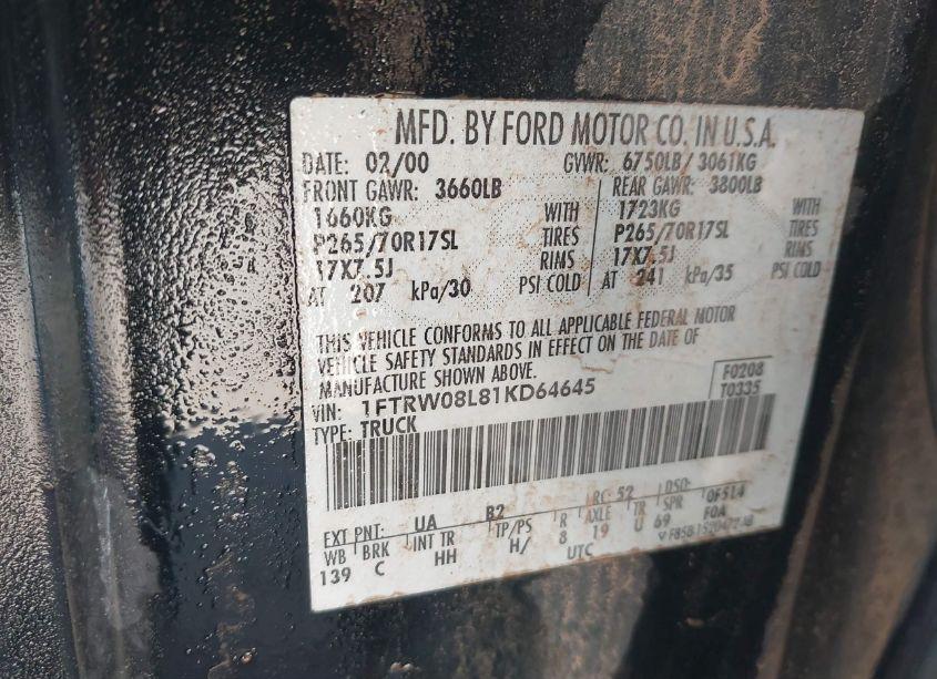 Photo 9 of 2001 Ford F-150 KING RANCH EDITION/LARIAT/XLT (VIN 1FTRW08L81KD64645)