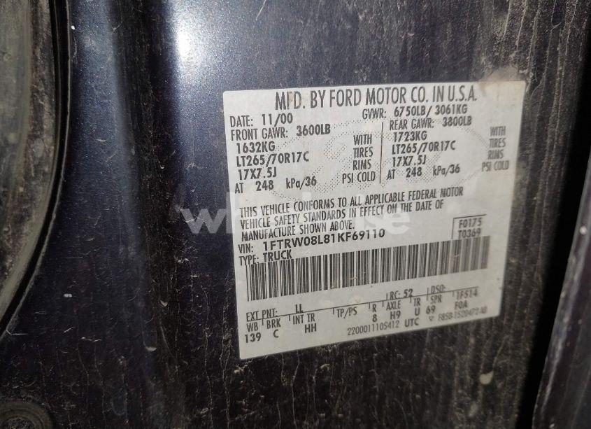 Photo 9 of 2001 Ford F-150 KING RANCH EDITION/LARIAT/XLT (VIN 1FTRW08L81KF69110)