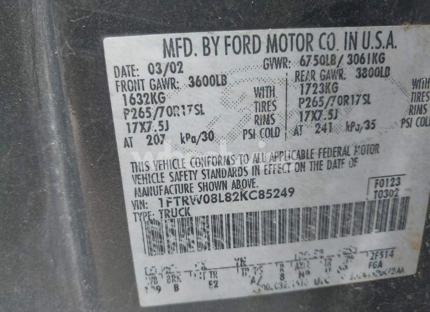 Photo 9 of 2002 Ford F-150 LARIAT/XLT (VIN 1FTRW08L82KC85249)