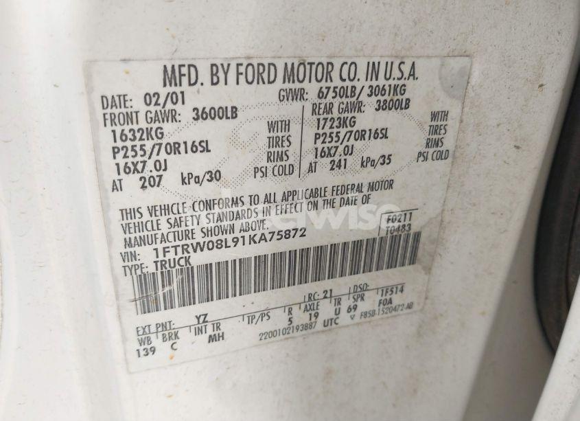 Photo 9 of 2001 Ford F-150 KING RANCH EDITION/LARIAT/XLT (VIN 1FTRW08L91KA75872)