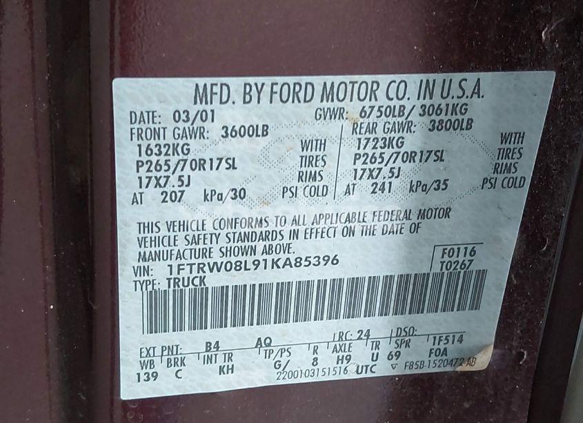 Photo 9 of 2001 Ford F-150 KING RANCH EDITION/LARIAT/XLT (VIN 1FTRW08L91KA85396)