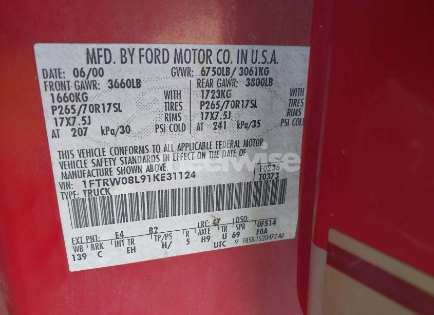 Photo 9 of 2001 Ford F-150 KING RANCH EDITION/LARIAT/XLT (VIN 1FTRW08L91KE31124)