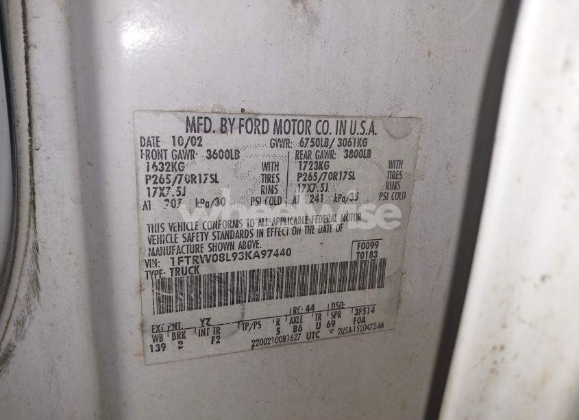 Photo 9 of 2003 Ford F-150 LARIAT/XLT (VIN 1FTRW08L93KA97440)