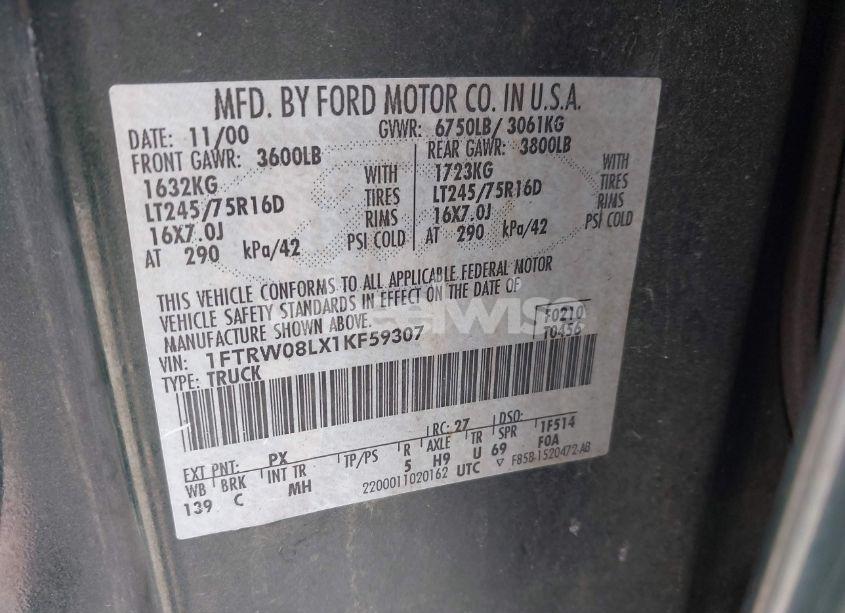 Photo 9 of 2001 Ford F-150 KING RANCH EDITION/LARIAT/XLT (VIN 1FTRW08LX1KF59307)