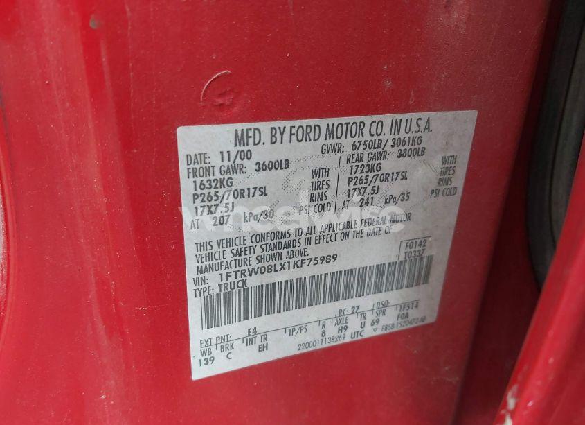 Photo 9 of 2001 Ford F-150 KING RANCH EDITION/LARIAT/XLT (VIN 1FTRW08LX1KF75989)
