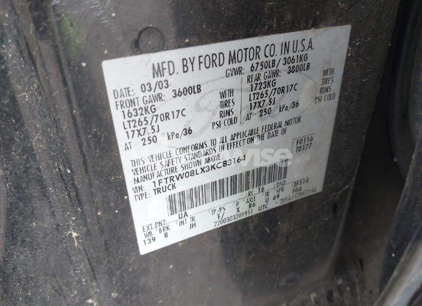 Photo 9 of 2003 Ford F-150 LARIAT/XLT (VIN 1FTRW08LX3KC83164)