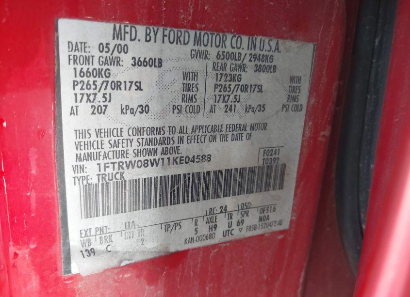 Photo 9 of 2001 Ford F-150 KING RANCH EDITION/LARIAT/XLT (VIN 1FTRW08W11KE04588)