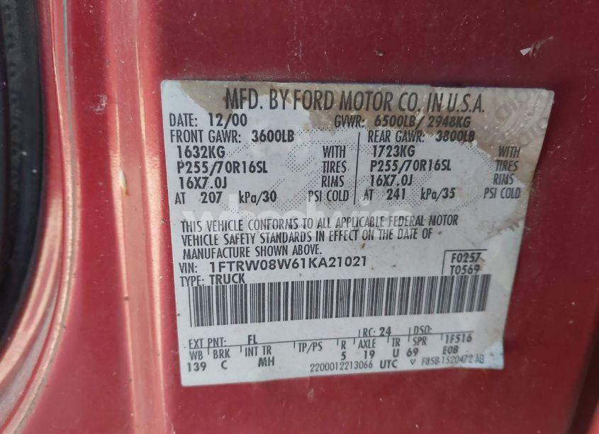 Photo 9 of 2001 Ford F-150 KING RANCH EDITION/LARIAT/XLT (VIN 1FTRW08W61KA21021)