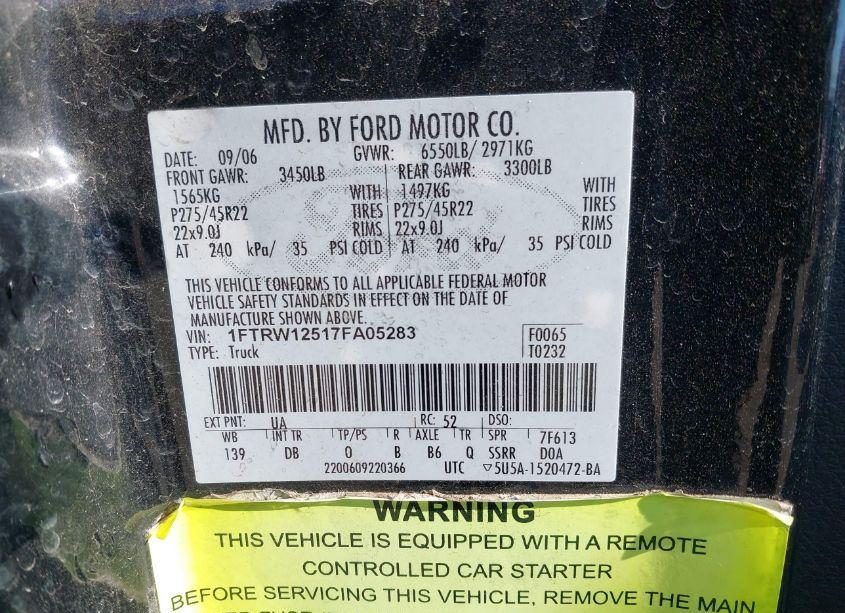 Photo 9 of 2007 Ford F-150 LARIAT (VIN 1FTRW12517FA05283)