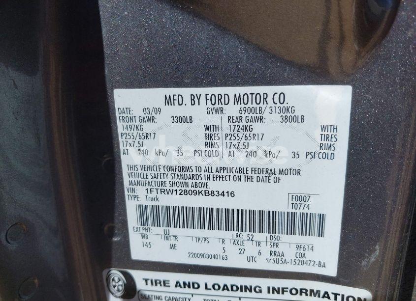 Photo 9 of 2009 Ford F-150 XL/XLT (VIN 1FTRW12809KB83416)