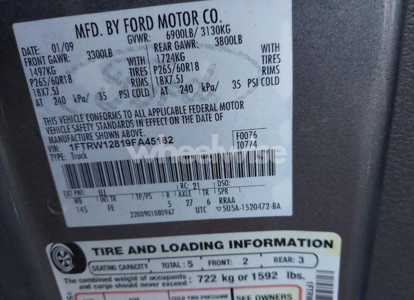 Photo 9 of 2009 Ford F-150 XL/XLT (VIN 1FTRW12819FA45182)