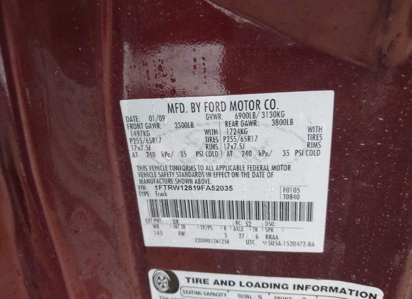 Photo 9 of 2009 Ford F-150 XL/XLT (VIN 1FTRW12819FA52035)