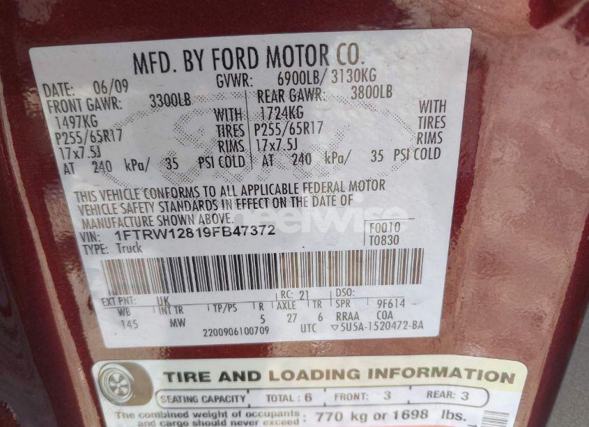 Photo 9 of 2009 Ford F-150 XLT (VIN 1FTRW12819FB47372)