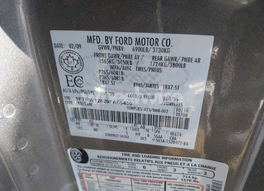 Photo 9 of 2009 Ford F-150 XL/XLT (VIN 1FTRW12829FA65456)