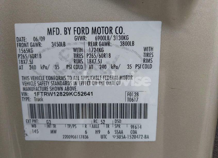 Photo 9 of 2009 Ford F-150 XL/XLT (VIN 1FTRW12829KC52641)