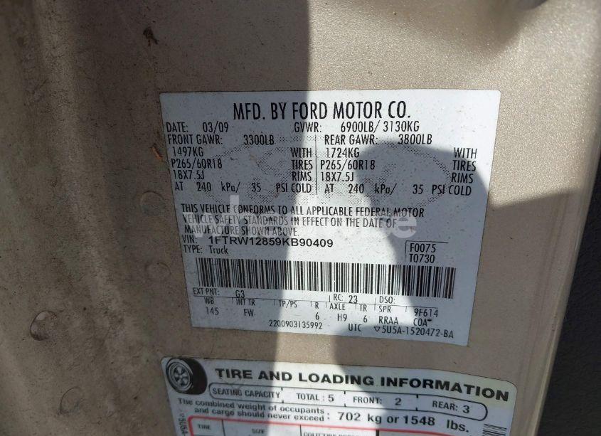 Photo 9 of 2009 Ford F-150 XL/XLT (VIN 1FTRW12859KB90409)