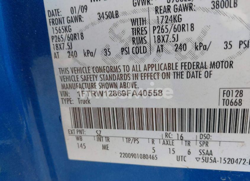 Photo 9 of 2009 Ford F-150 XLT (VIN 1FTRW12869FA40558)