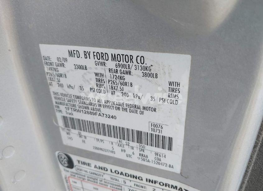 Photo 9 of 2009 Ford F-150 XL/XLT (VIN 1FTRW12889FA73240)