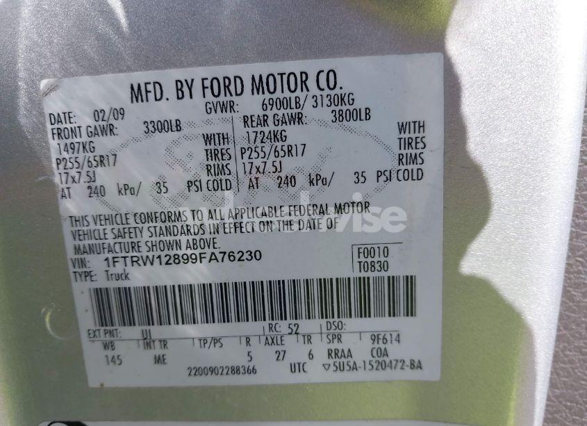 Photo 9 of 2009 Ford F-150 XL/XLT (VIN 1FTRW12899FA76230)