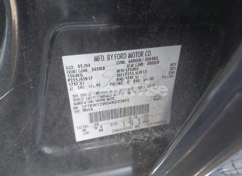 Photo 9 of 2004 Ford F-150 XLT (VIN 1FTRW12W04KD23892)