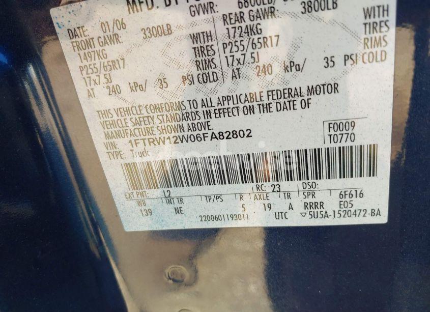 Photo 9 of 2006 Ford F-150 XLT (VIN 1FTRW12W06FA82802)
