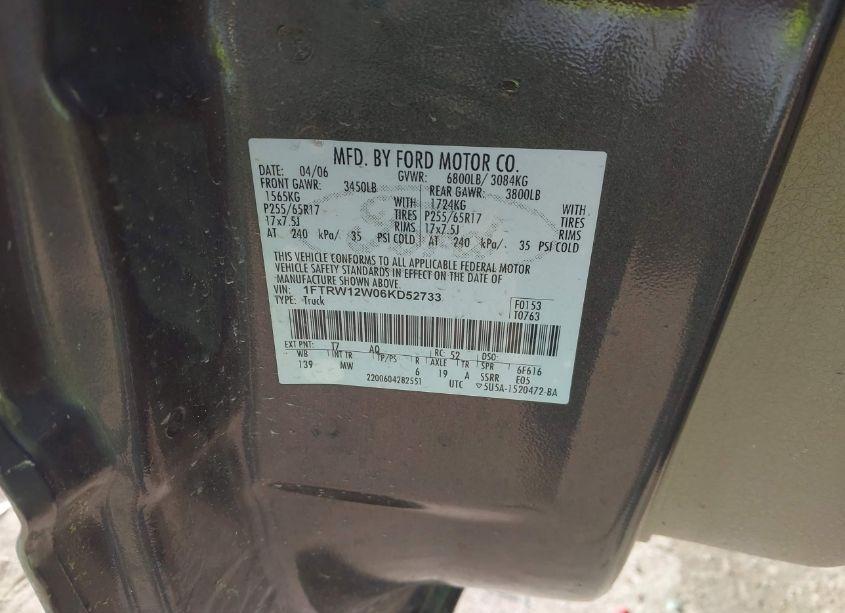 Photo 9 of 2006 Ford F-150 XLT (VIN 1FTRW12W06KD52733)